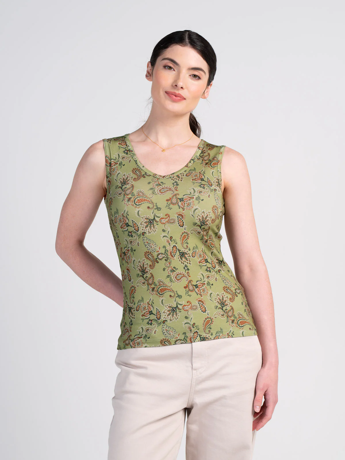 Printed Sleeveless Paisley Top